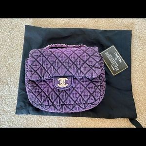 Chanel purple denimpression distressed denim bag